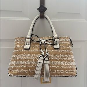 NWT Patricia Nash leather handle Angela Ebbe woven straw purse
